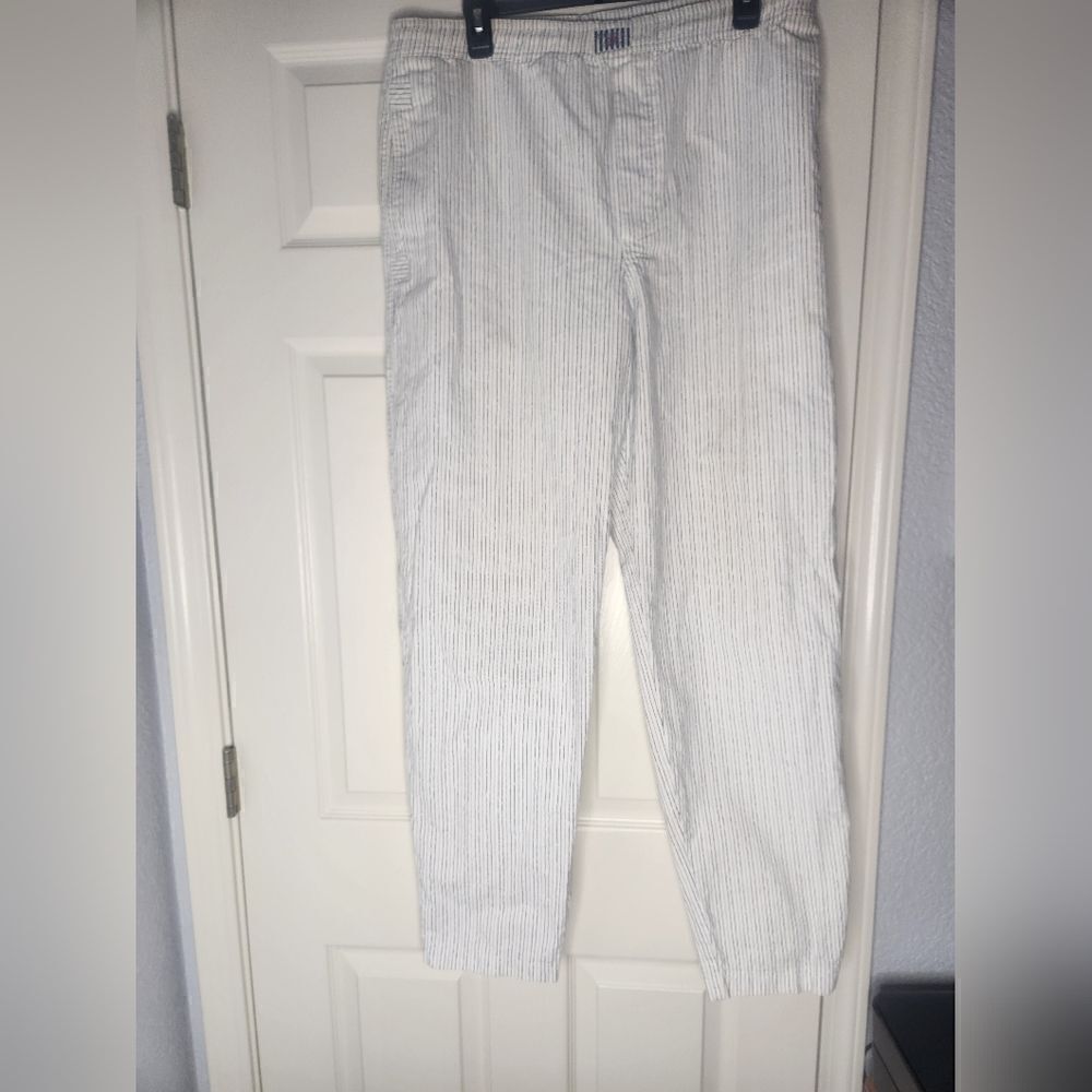 President Stone M StripedWhiteBlack Full Length Pockets 100%Cotton Women’s Pants